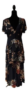 Lulus Maxikleid Gr. Large Midnight Mood dunkelblau Blumenmuster Stufen Frontschlitz - Bild 1 von 24