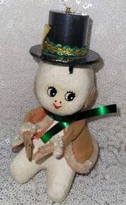 Vintage 60er Jahre Filz beflockt Schneemann Weihnachtsschmuck 4" - Bild 1 von 8