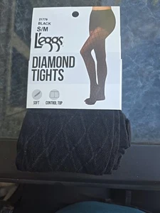 Leggs DIAMOND Tights S/M MICROFIBER TIGHTS TEXTURED BLACK PANTYHOSE- CONTROL TOP - Picture 1 of 3