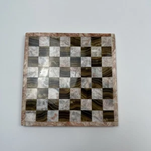 Marble Chess Checker Board 7.5″ Square Pink & Brown Stone Inlay Game Board - Picture 1 of 5