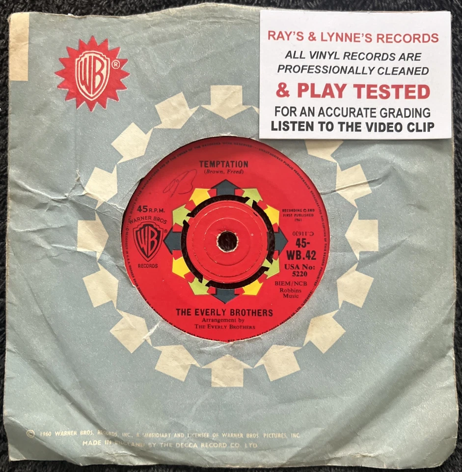 The Everly Brothers – Temptation 7'' Vinyl 1961 CLEANED/TESTED VG+ VIDEO CLIP - Image 1 of 4