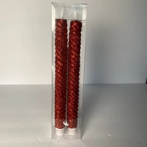 Ashland LED Wax Taper Flameless Candles Set Of 2 Red Glitter 10 In - Picture 1 of 8