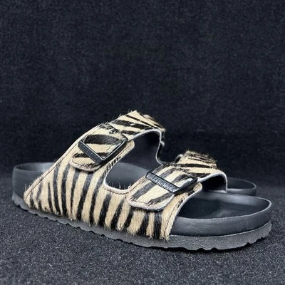 Birkenstock Arizona Remache Logo Piel de Vaca Estampado Cebra Patrón Exquisito Estrecho Foto 1 de 4