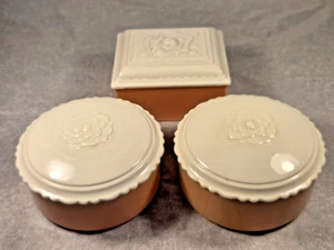 Lote de 3 cuencos vintage con tapa de vidrio de leche y polvo beige - Imagen 1 de 12