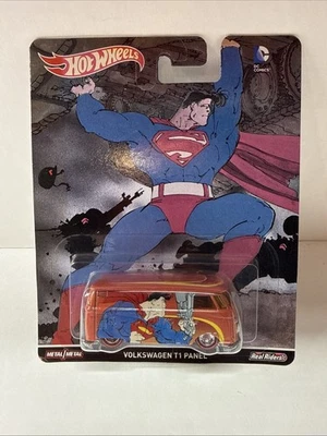 2017 Hot Wheels DC Comics Superman  Volkswagen T1 Panel Bus Redline Real Riders - Image 1 of 2