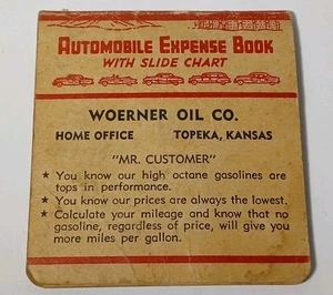 Vintage Ledger Book Woerner Oil Company Topeka Kansas Expense Book Slide Chart - Picture 1 of 20