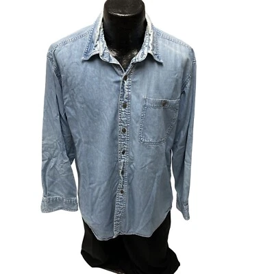 Vtg 80’s Chaps Ralph Lauren Blue Jean Distressed Work Chore DENIM Shirt 16.5 34 - Image 1 of 4