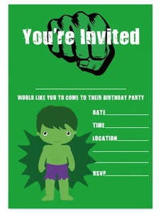 THE HULK THEME BIRTHDAY PARTY INVITATIONS SUPERHERO INVITES CHILDREN BOYS KIDS - Picture 1 of 3