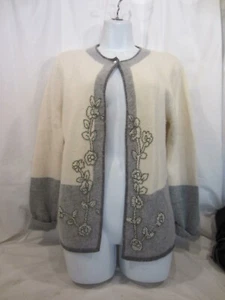 MERCER & MADISON lambs wool gray beige bead cardigan sweater WOMEN L - Picture 1 of 5