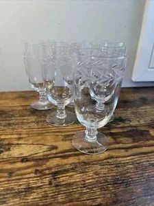 Vintage Fostoria Holly Clear Glass Crystal Leaves Etched Juice Set Of 6 - Picture 1 of 8