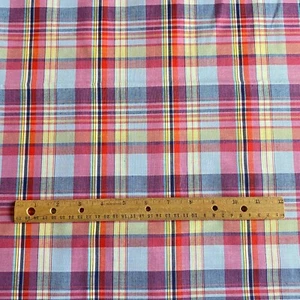 1.5 YD Shirting Fabric Red Preppy Plaid Polycotton - Picture 1 of 7