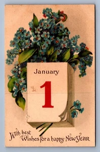 Postkarte Vintage Feiertagsfeier Neujahr Tuck's Nr. 12 1. Januar Beste Wünsche - Bild 1 von 2
