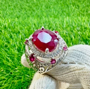 Natural Big RUBY Unisex Ring Real Mozambique Ruby Ring 925 Sterling Silver Ring - Picture 1 of 13