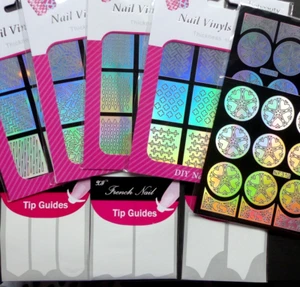 8pc Nail Art Vinyl Manicure Stencil Heart Wave Shattered Glass Sticker Guide PK2 - Picture 1 of 3