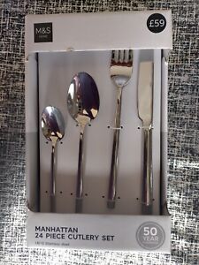 M&S 24 Piece Cutlery Set Manhattan Stainless Steel 50 Year Guarantee 