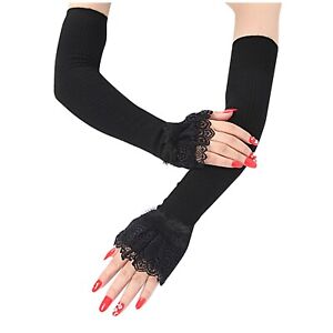 Women  Woolen Thread Arm Sleeve Lace Mink Wool Cashmere Gloves Warm  Long