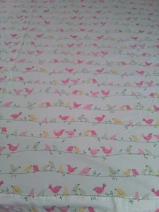 Pottery Barn Kids Penelope Twin Flat Sheet Birds Pink White Yellow Green - Picture 1 of 10