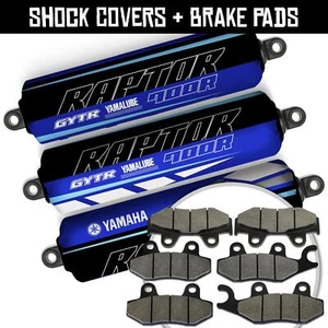 Front Rear Blue Shock Covers & Brake Pads for Yamaha Raptor 700 R SE [2013-2023] - Picture 1 of 10