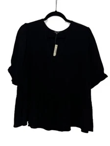 Madewell Blusa Nera, Bottoni Cappuccio Tessuto, 100% Viscosa, Donna Taglia XL, Nuova con etichette. - Foto 1 di 5
