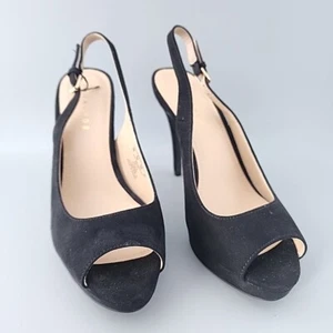 Metaphor Slingback Platforms Women's 8M Paula Heels Pumps Black Satin 4.5" Heel - Picture 1 of 7