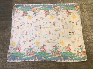 Vintage Infant Receiving Blanket Teddy Bear Sailboat Light house Teddy Bear - Picture 1 of 3