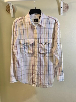 LizWear Sz M Off White Colorful Windowpane Plaid Button Shirt Top 100% Cotton - Image 1 of 4