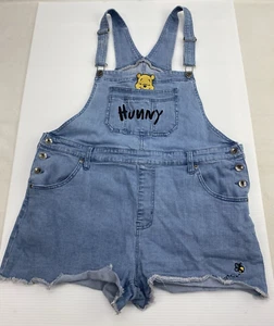 Disney Denim Shortalls Coveralls Womens XL Winnie The Pooh Hunny Overalls Shorts - Picture 1 of 22