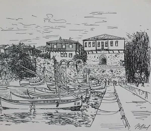 Vintage Druck Seekai an der Altstadtlandschaft - Bild 1 von 3