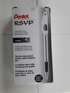 Pentel R.S.V.P. Ball Point Pen 1.0mm Medium BLACK Ink BK91-A 12-Pack  RSVP - Picture 1 of 3