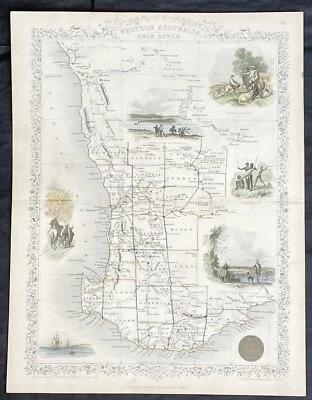 1851 John Tallis Antique Map of Western Australia or The Swan River Settlement - Image 1 of 2