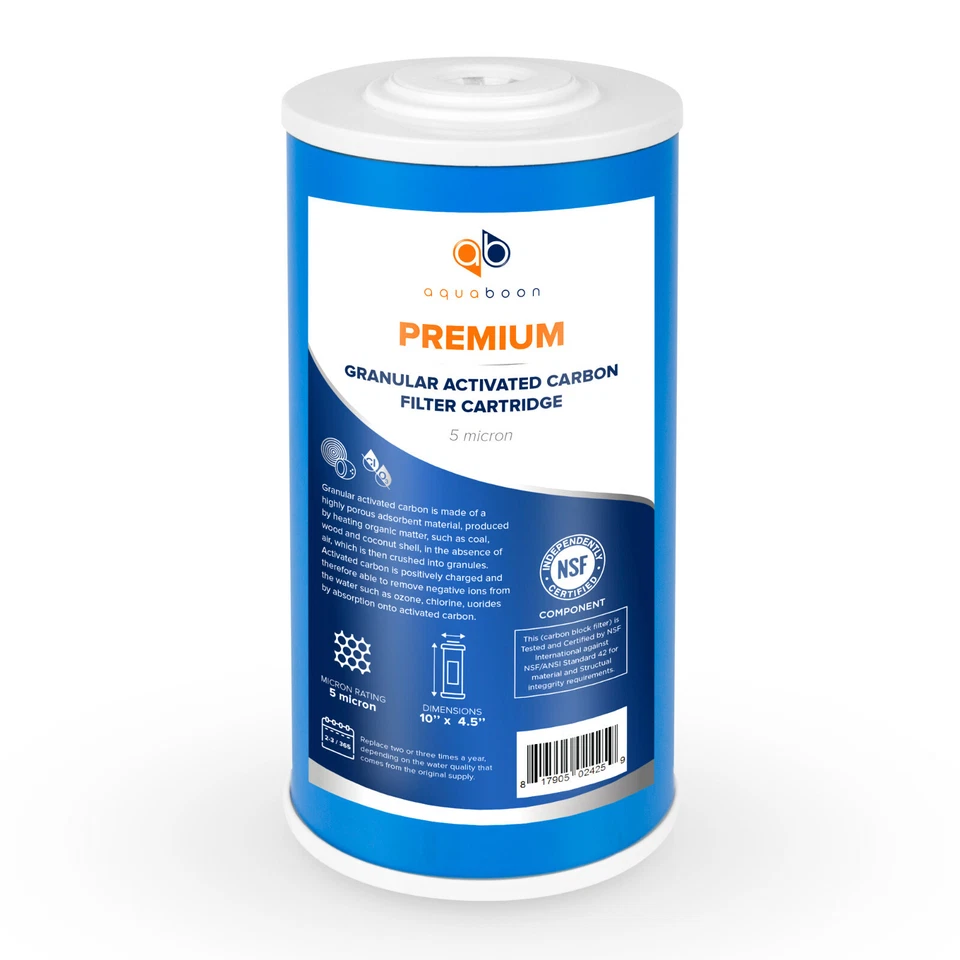 1PK Premium Aquaboon 5mic Big Blue GAC Carbon Water Filter Cartridge 10x4.5" - Image 1 of 1