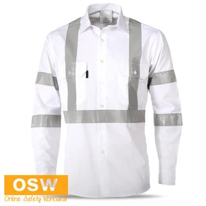 UNISEX WHITE RTA COMPLIANT NIGHT WORKER REFLECTIVE COTTON VENTED SHIRTS XS~6XL - Picture 1 of 2