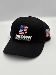 Brown Trucking Company Black Snap Back Trucker Hat American Flag Patriotic New - Picture 1 of 8