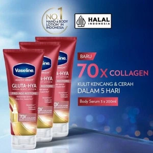 VASELINE Healthy Bright GLUTA-HYA Serum Burst Lotion PRO-AGE RESTORE 200 ml x 3 - Picture 1 of 7