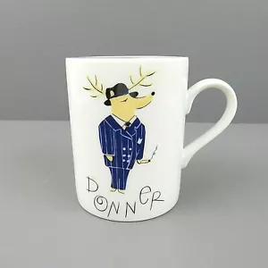 Pottery Barn REINDEER DONNER 12oz Mug Cup Porcelain Silver Rim Japan Christmas - Picture 1 of 6
