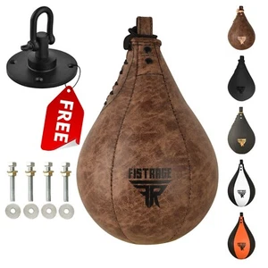 FISTRAGE Speed Ball Boxing Leather MMA Muay Thai Training Punching bag Swivel - Picture 1 of 36