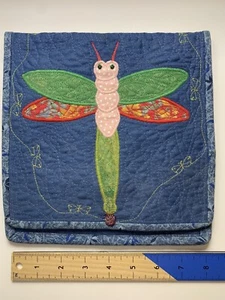 Dragonfly Denim Purse With Rope Satin Cord Strap Embroidered Star Handmade - Picture 1 of 7