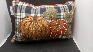 Almohada con cuentas calabazas cosecha otoño bendiciones -14" X 9" a cuadros negros - Imagen 1 de 3