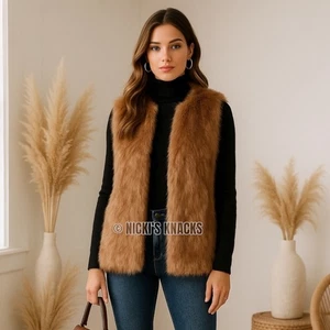 Banana Republic Faux Fur Vest Beige Tan Neutral Cozy Fall Winter Layering Size S - Picture 1 of 10