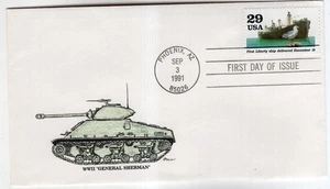 Hand Painted Sherman Tank Ship Stamp First Day. - Picture 1 of 2