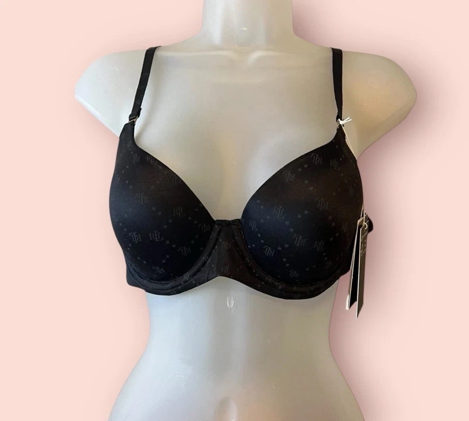 Lauren Ralph Lauren Repeat-Logo T-shirt Bra 4L0016 Black Size 32D