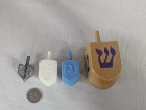 Dreidel - Lot of 4 - Wooden Plastic Metal - Judaica Hanukkah Chanukah Holiday - Picture 1 of 3