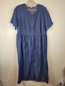 Woman Within Denim Kurzarm Kleid Knopfleiste Taschen 18W PETITE bescheiden - Bild 1 von 14