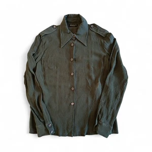 Gucci X Tom Ford S/S 1997 Green Military Mesh Crépe Transparent Silk Shirt 42M - Picture 1 of 13
