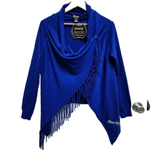 Gameday Beau Rivage Crossover Sweater Women M L Blue Fringe 2 Button Long Sleeve - Picture 1 of 9