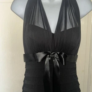 Betsy & Adam Prom Formal Gown Black Halter Mermaid side zip size 4 - Picture 1 of 8