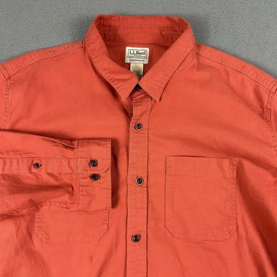 LL Bean Shirt Mens XL Orange Red Long Sleeve Traditional Fit Button Cotton - Image 1 of 4