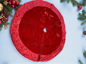 ✅ Eleganter Weihnachtsbaumrock 62 Zoll rot Samt Pailletten - Bild 1 von 8