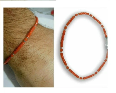 Bracciale in Corallo con Argento da 925 Braccialetto per Uomo e Donna di pietra - Immagine 1 di 4