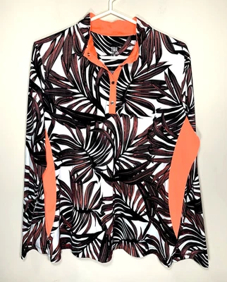 Tênis de golfe feminino cauda etiqueta branca XL preto estampa palma laranja manga longa - Imagem 1 de 4